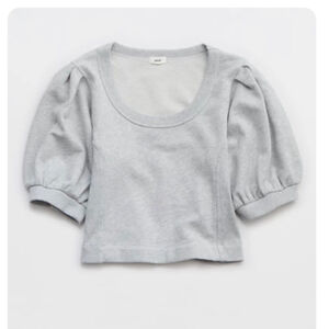 Women's Aerie Gray Seams Right Short Sleeve Sweatshirt L